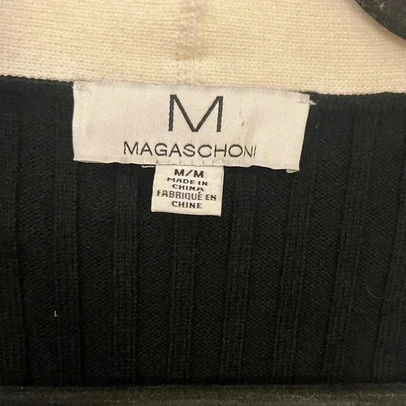 Magaschoni contrast trim button front V-neck sweater medium ribbed wool blend - Picture 5 of 12